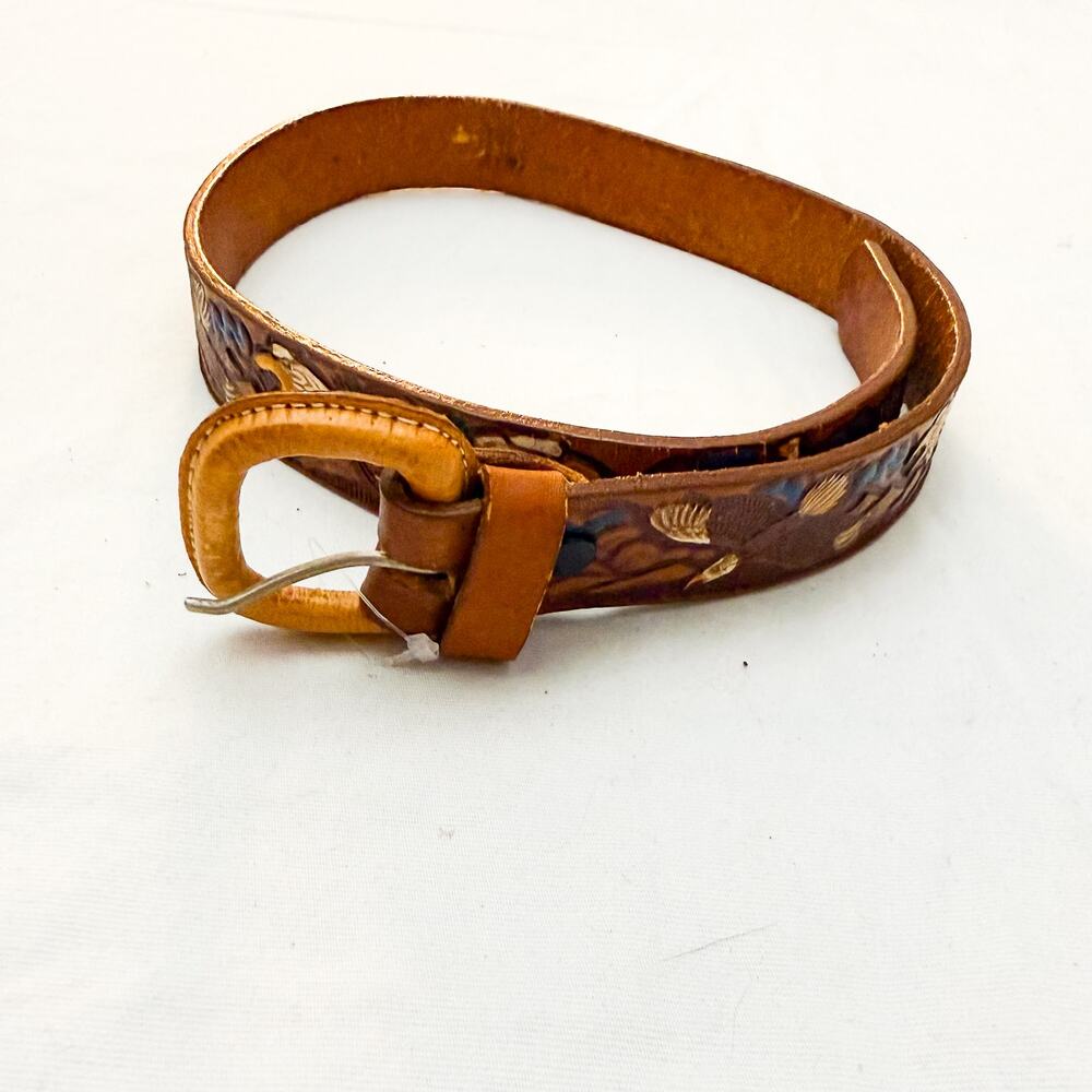 Western Original Tooled Leather Belt AS Engraved Eagle Embossed Size M/L